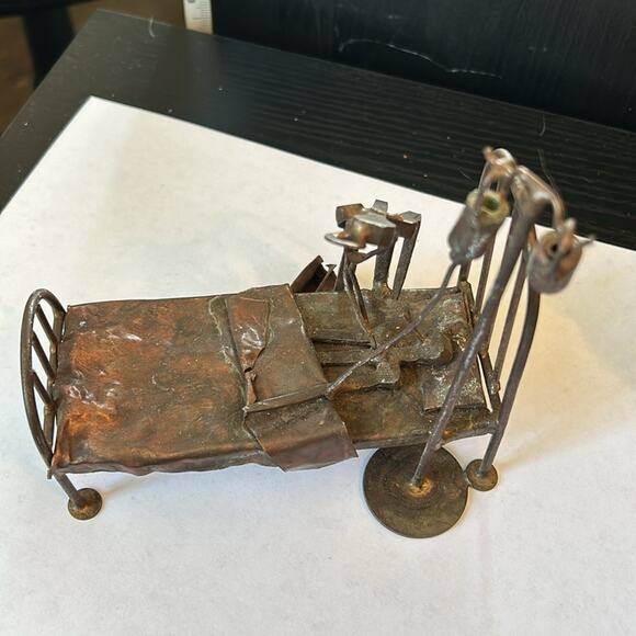 Metal Hospital Bed Sculpture with Doctor Patient & I V Bottles - Picture 6 of 15